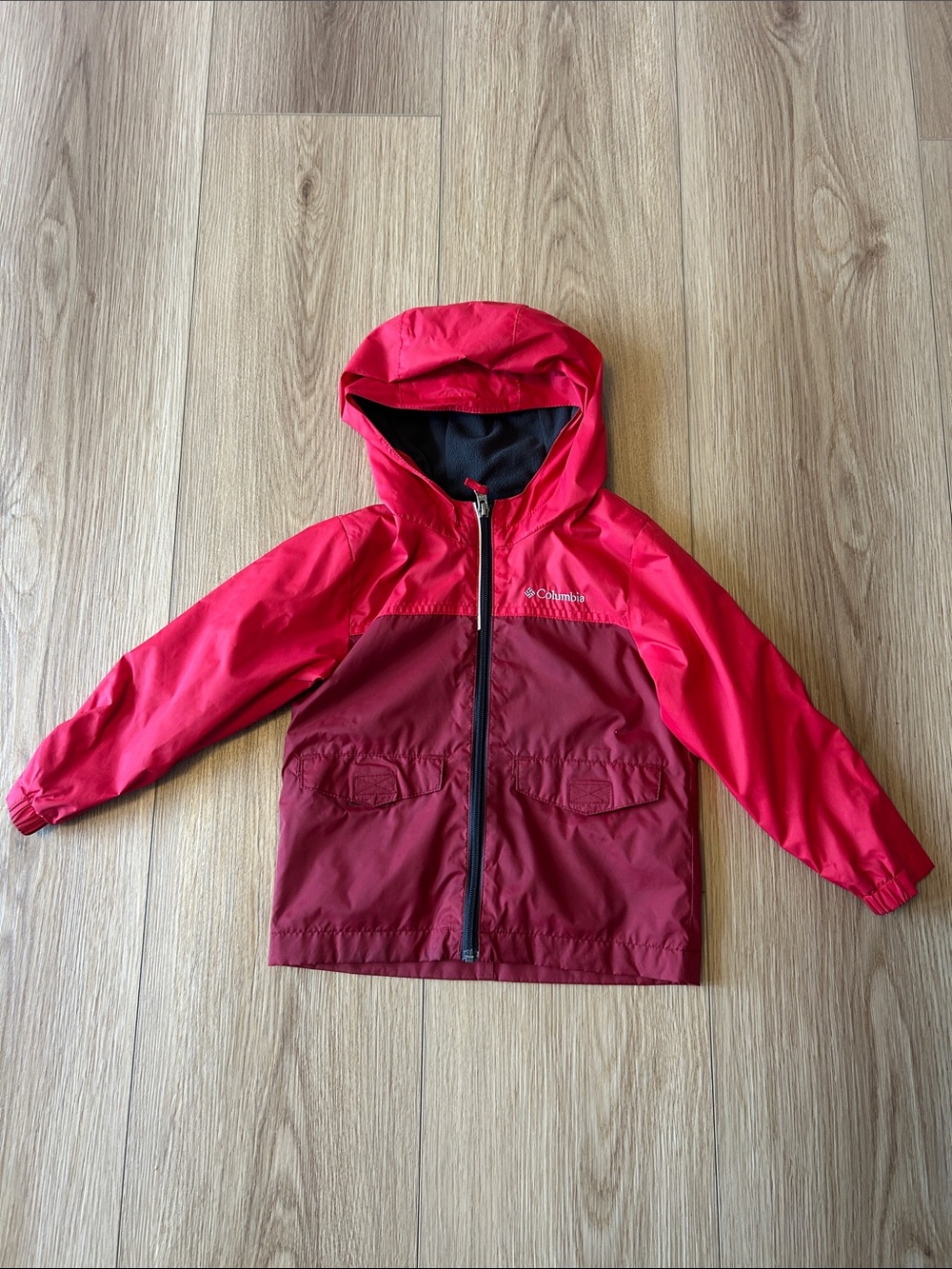 Columbia Kids Two-Tone Red Hooded Rain Jacket